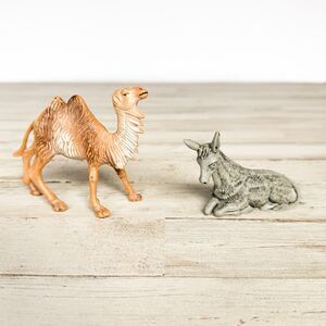 Vintage Italy Donkey & Camel Nativity Animals Hard Plastic - Lot of 2 - Small